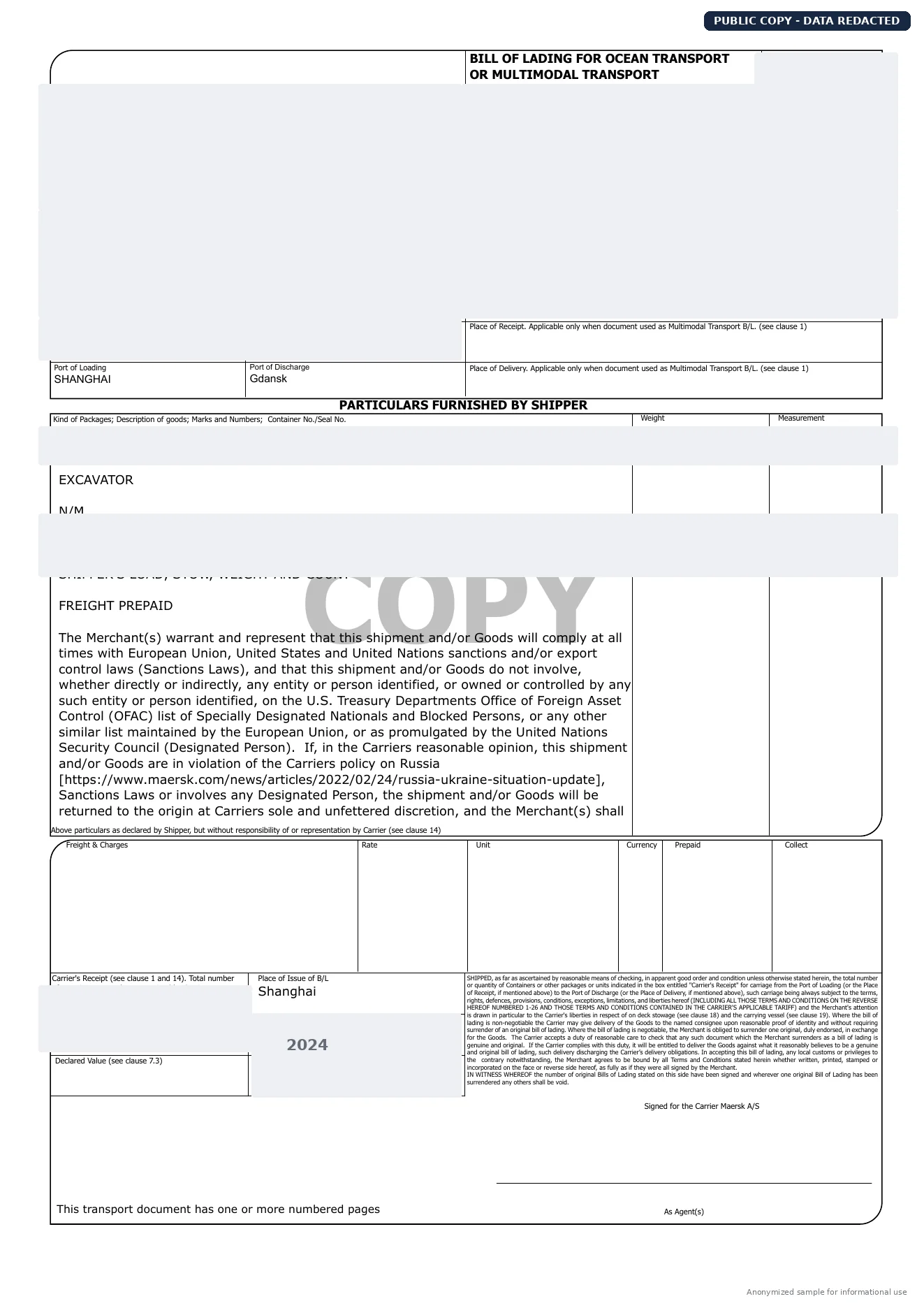 BILL OF LADING